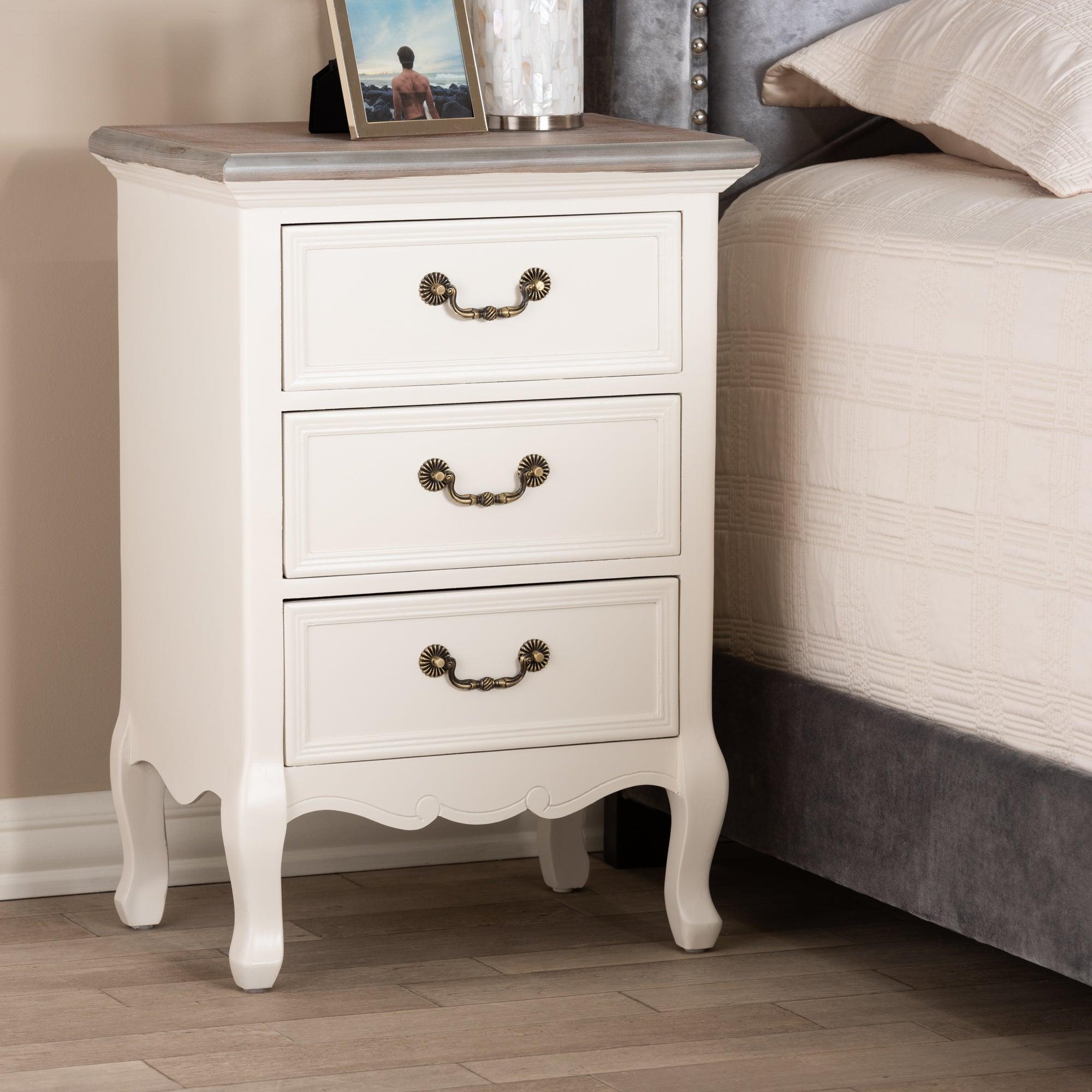 Capucine Antique French Country Cottage Two Tone washed and Finished Wood 3-Drawer End Table