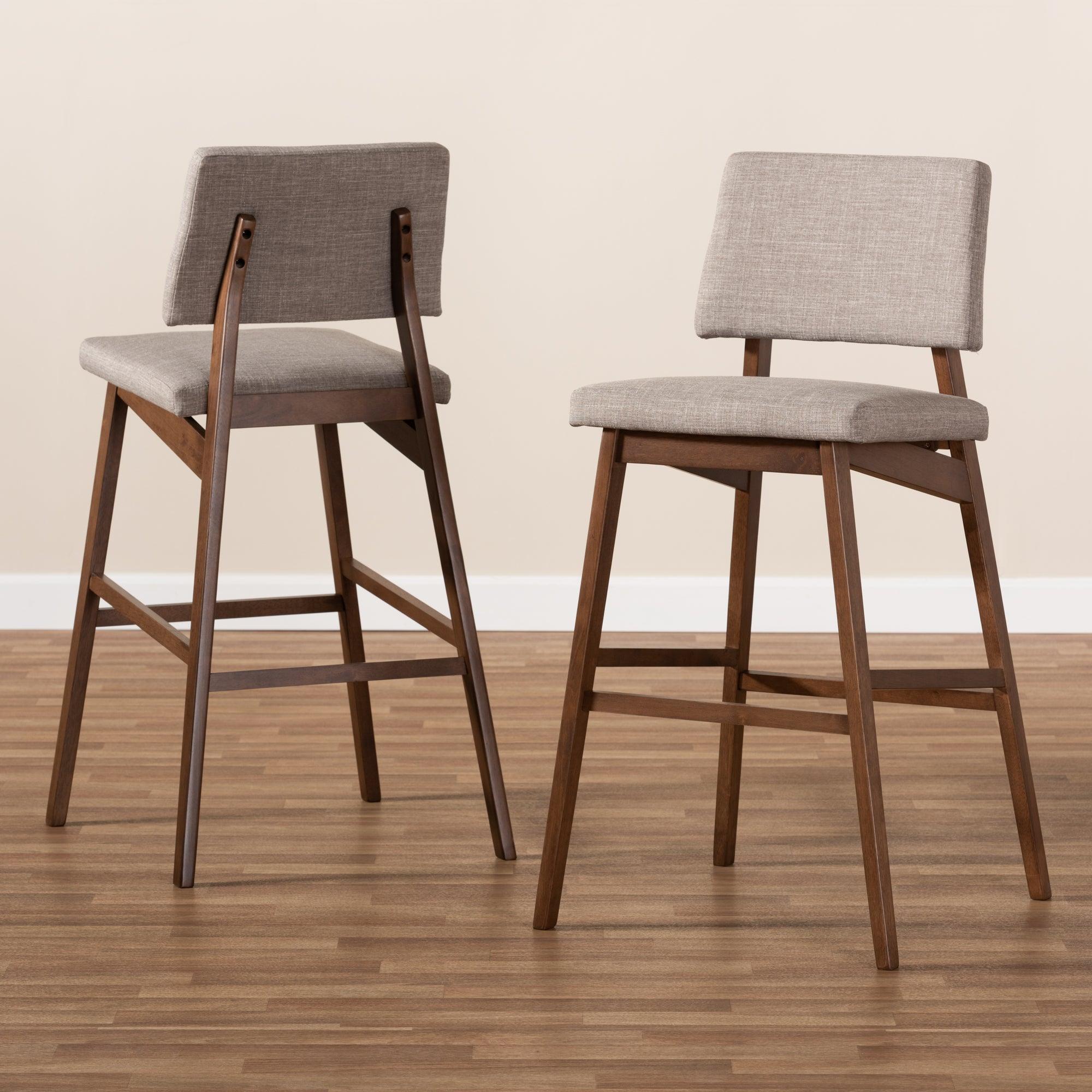 Colton Mid-Century Modern Light Fabric Upholstered and -Finished Wood Bar Stool Set of 2