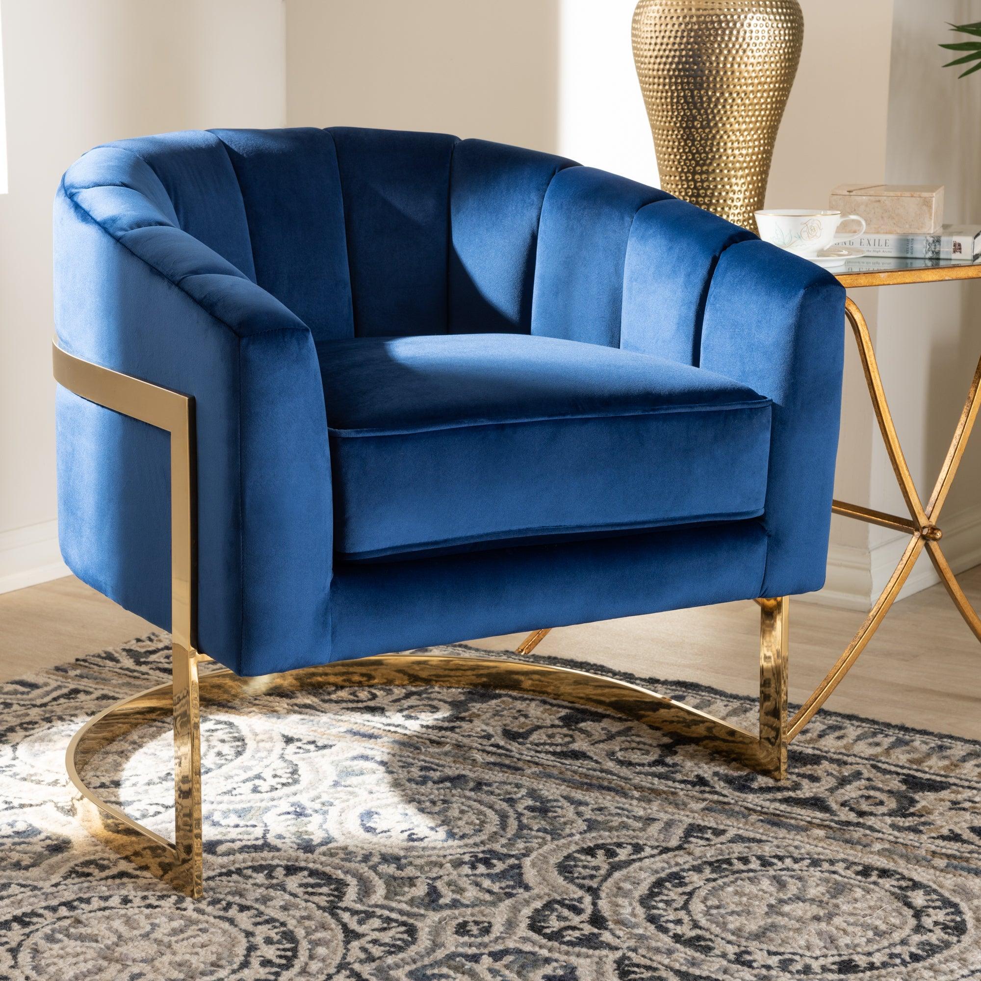 Tomasso Glam Royal Velvet Fabric Upholstered -Finished Lounge Chair