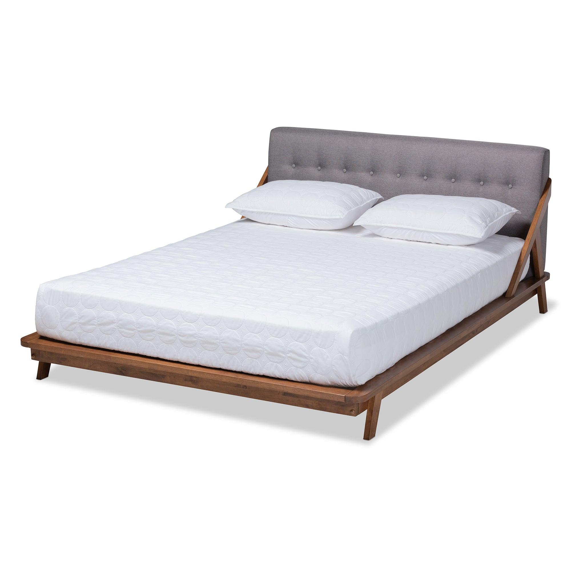 Sante Mid-Century Modern Fabric Upholstered Wood Platform Bed