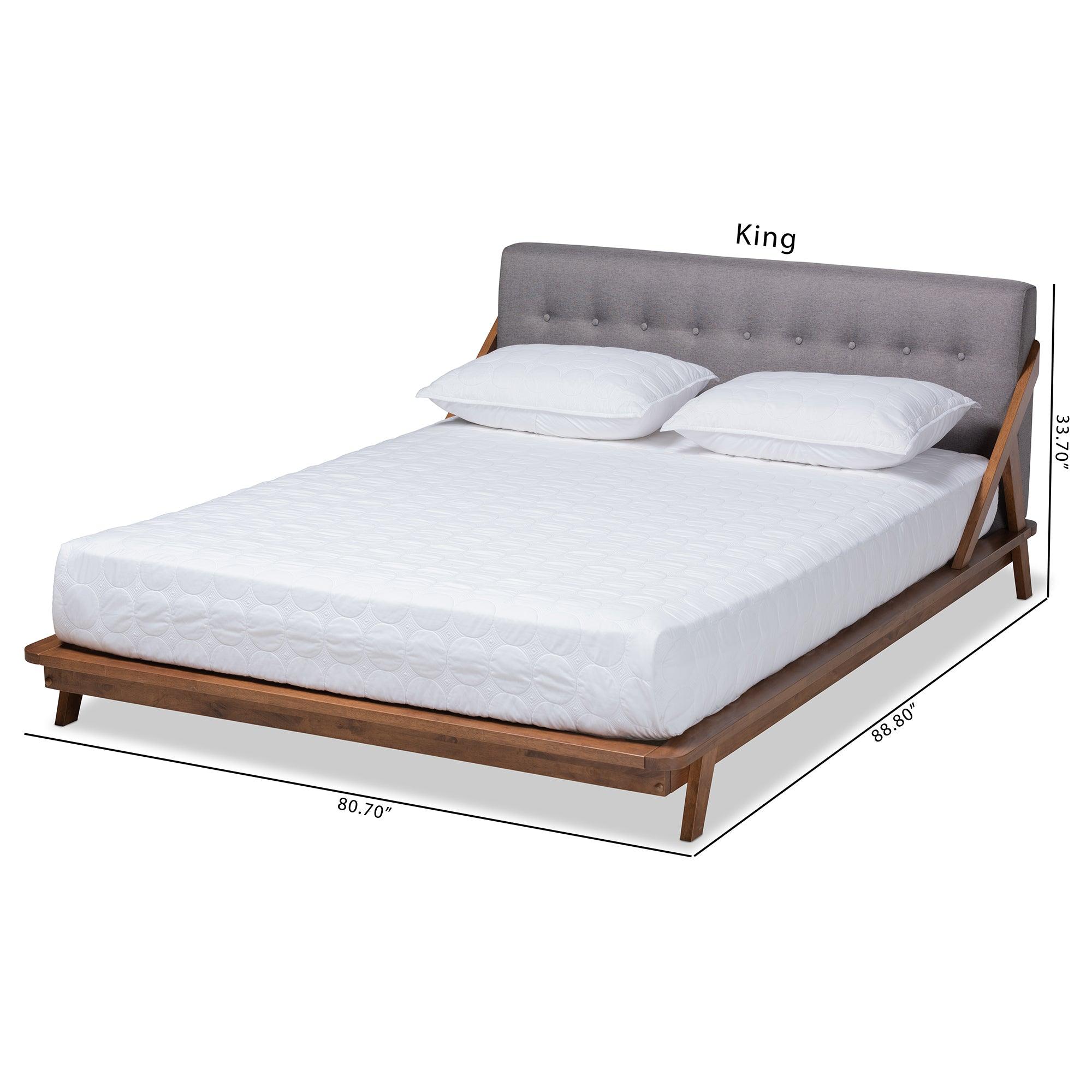 Sante Mid-Century Modern Fabric Upholstered Wood Platform Bed