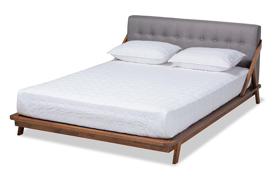 Sante Mid-Century Modern Fabric Upholstered Wood Platform Bed