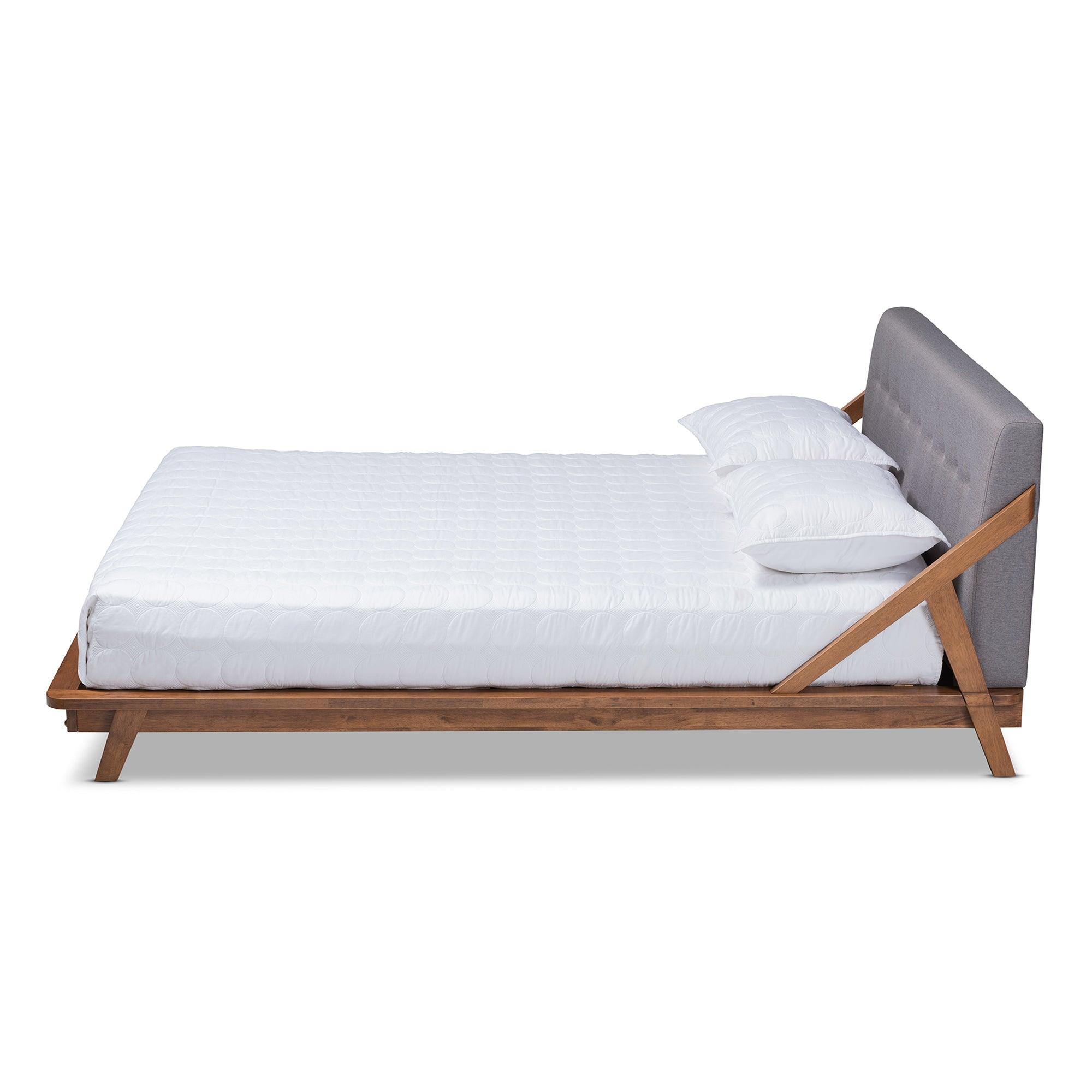 Sante Mid-Century Modern Fabric Upholstered Wood Platform Bed