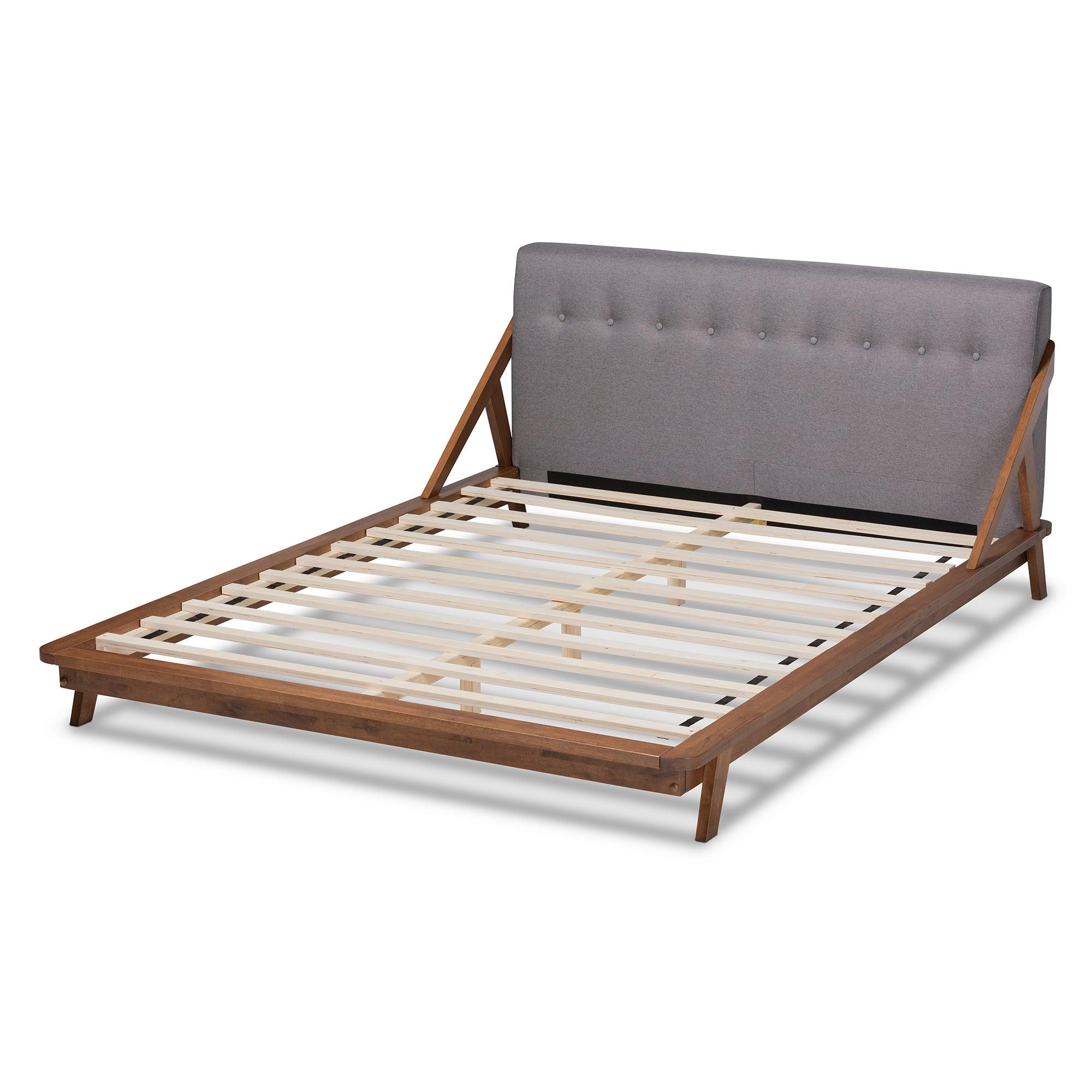 Sante Mid-Century Modern Fabric Upholstered Wood Platform Bed