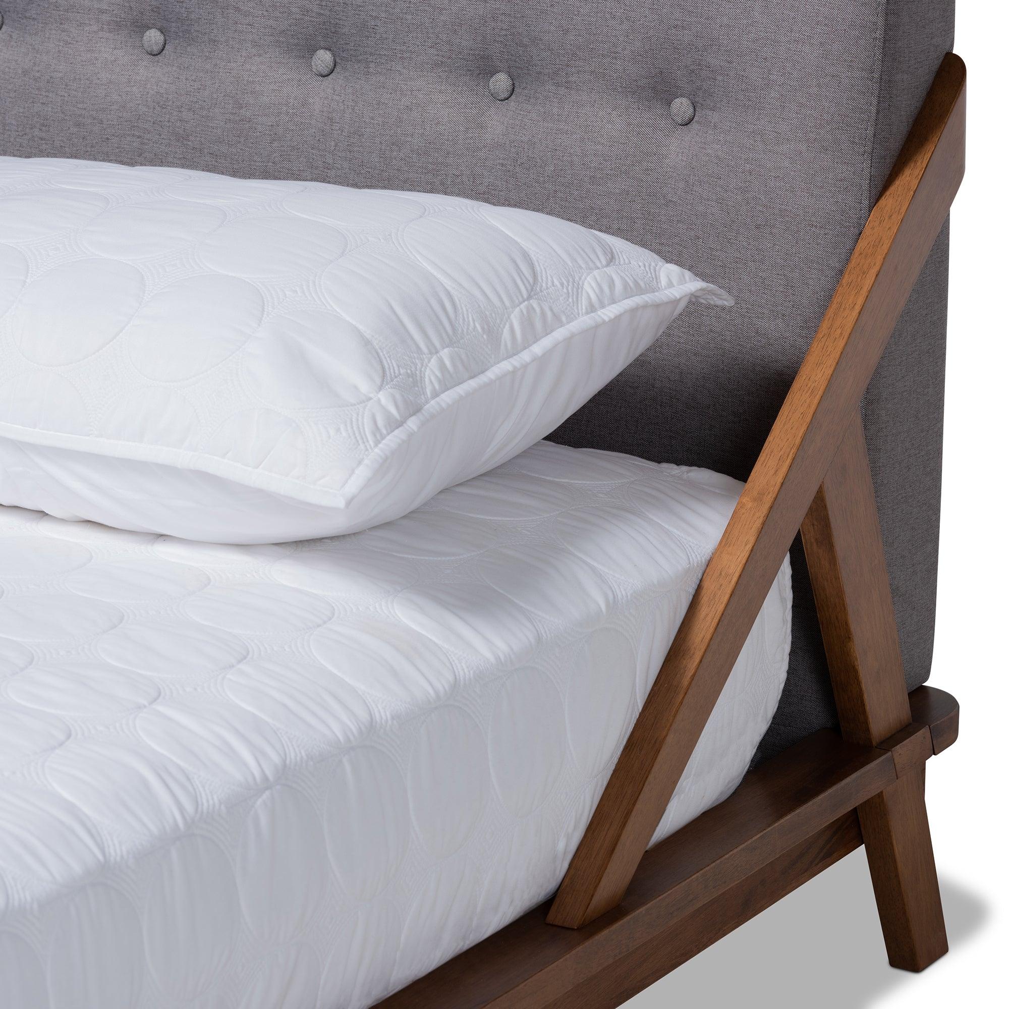 Sante Mid-Century Modern Fabric Upholstered Wood Platform Bed