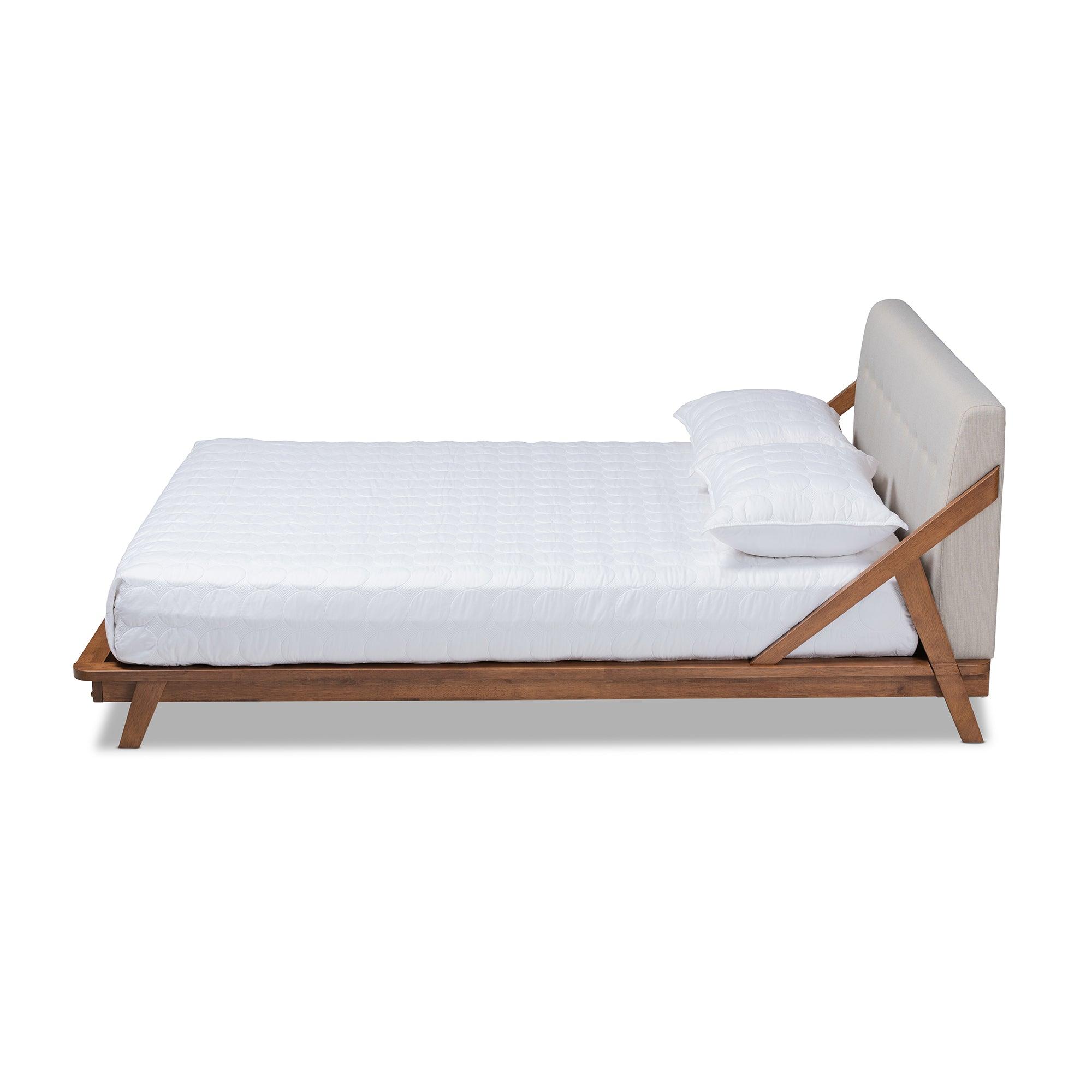 Sante Mid-Century Modern Light Fabric Upholstered Wood Platform Bed