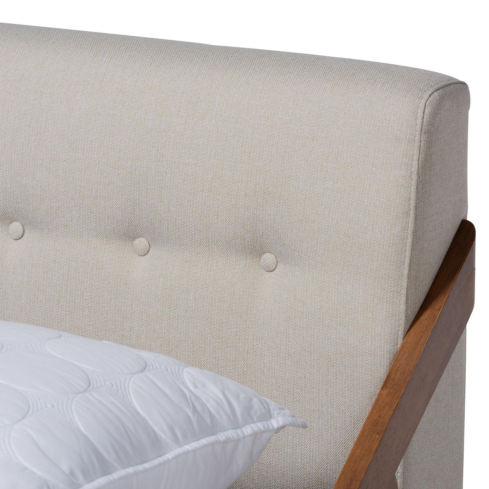 Sante Mid-Century Modern Light Fabric Upholstered Wood Platform Bed