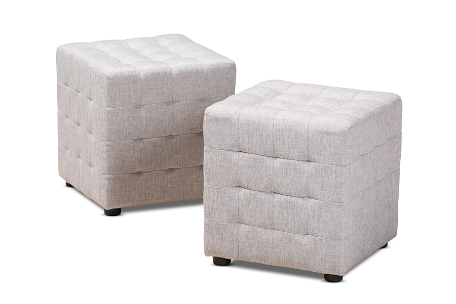 Elladio Modern and Contemporary Fabric Upholstered Tufted Cube Ottoman Set of 2