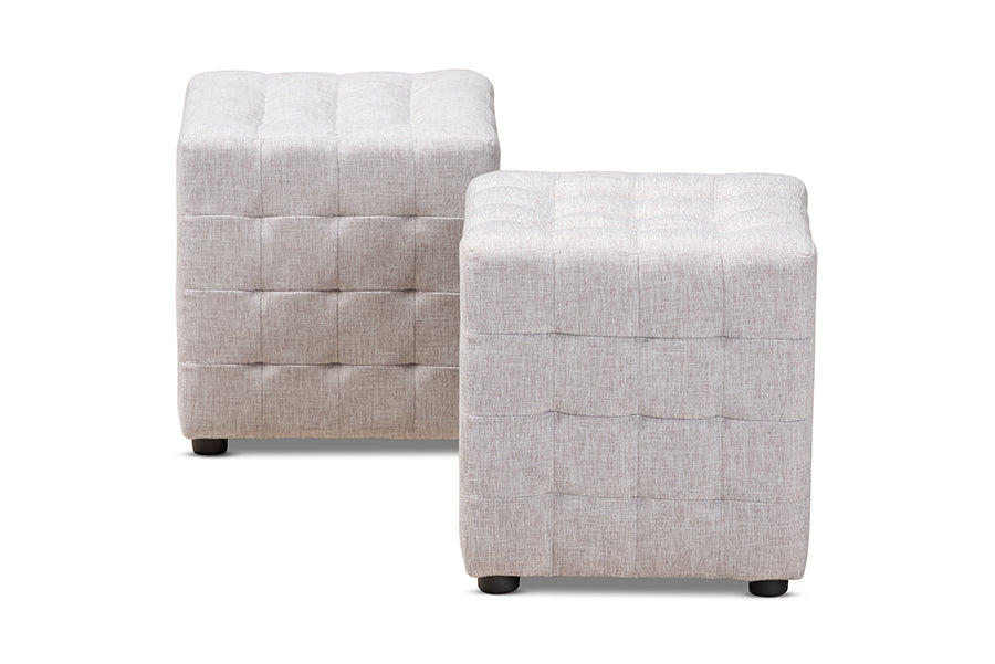 Elladio Modern and Contemporary Fabric Upholstered Tufted Cube Ottoman Set of 2