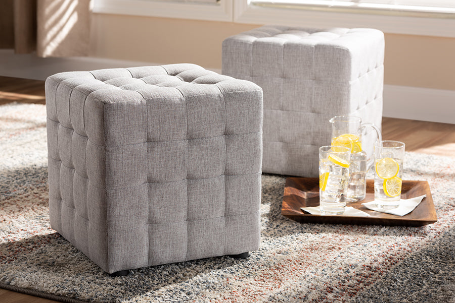 Elladio Modern and Contemporary Fabric Upholstered Tufted Cube Ottoman Set of 2