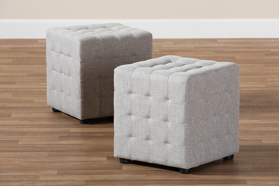 Elladio Modern and Contemporary Fabric Upholstered Tufted Cube Ottoman Set of 2