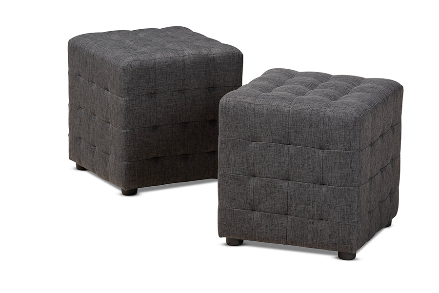 Elladio Modern and Contemporary Fabric Upholstered Tufted Cube Ottoman Set of 2