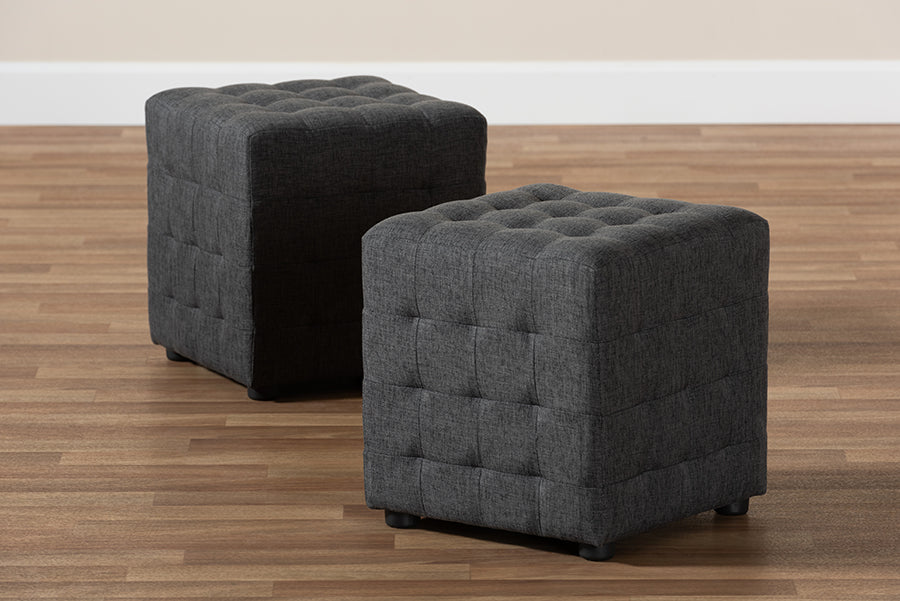 Elladio Modern and Contemporary Fabric Upholstered Tufted Cube Ottoman Set of 2