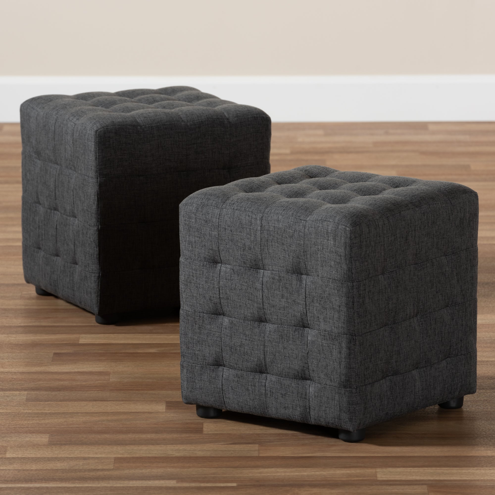 Elladio Modern and Contemporary Fabric Upholstered Tufted Cube Ottoman Set of 2