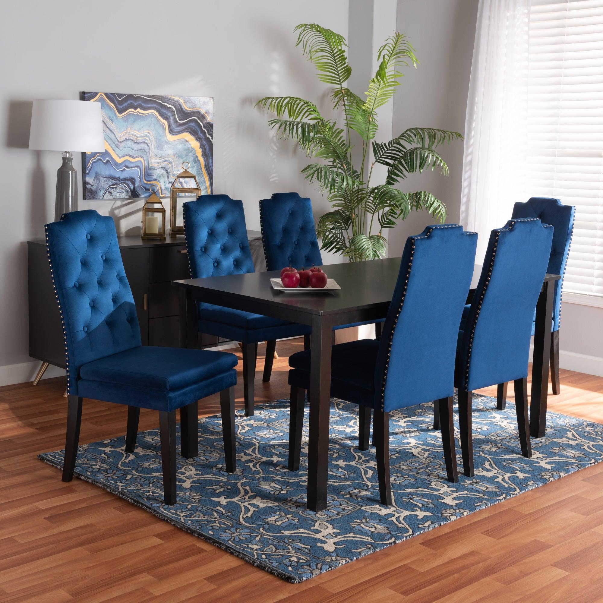 Dylin Modern and Contemporary Velvet Fabric Upholstered and Finished Wood 7-Piece Dining Set