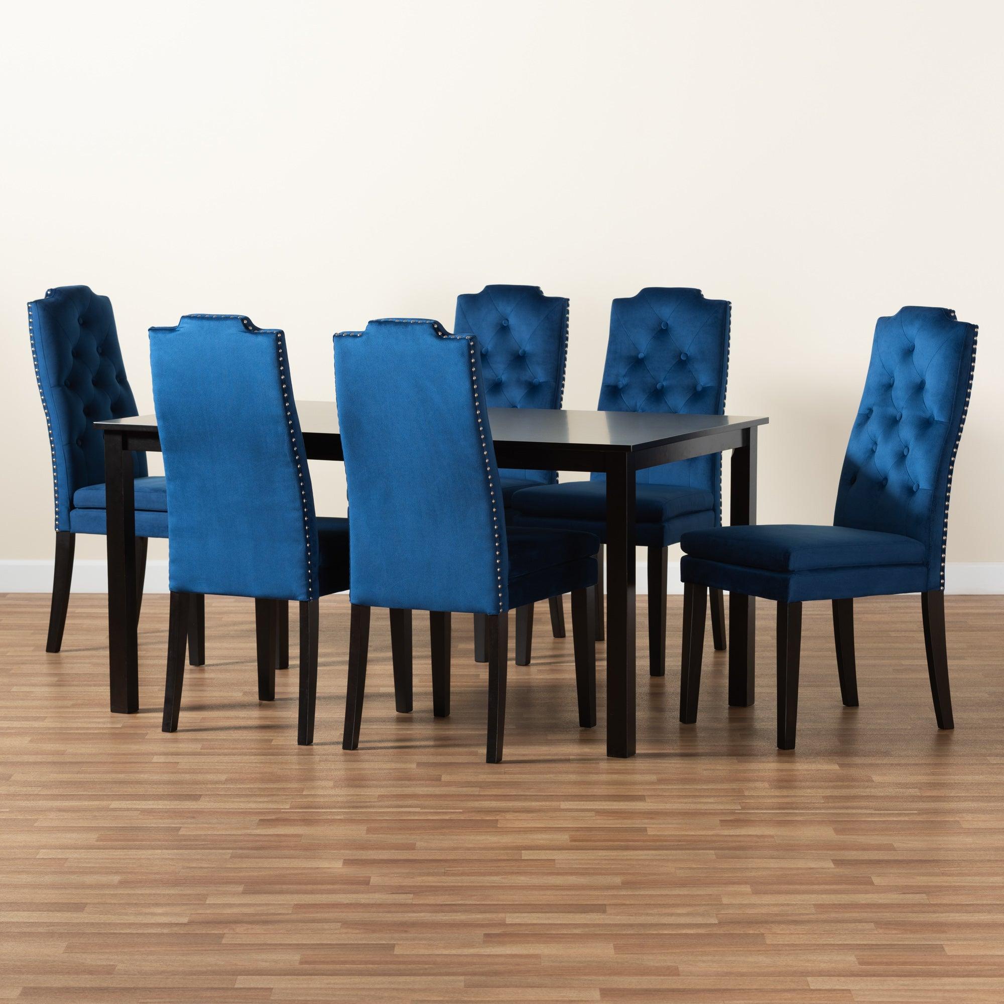 Dylin Modern and Contemporary Velvet Fabric Upholstered and Finished Wood 7-Piece Dining Set