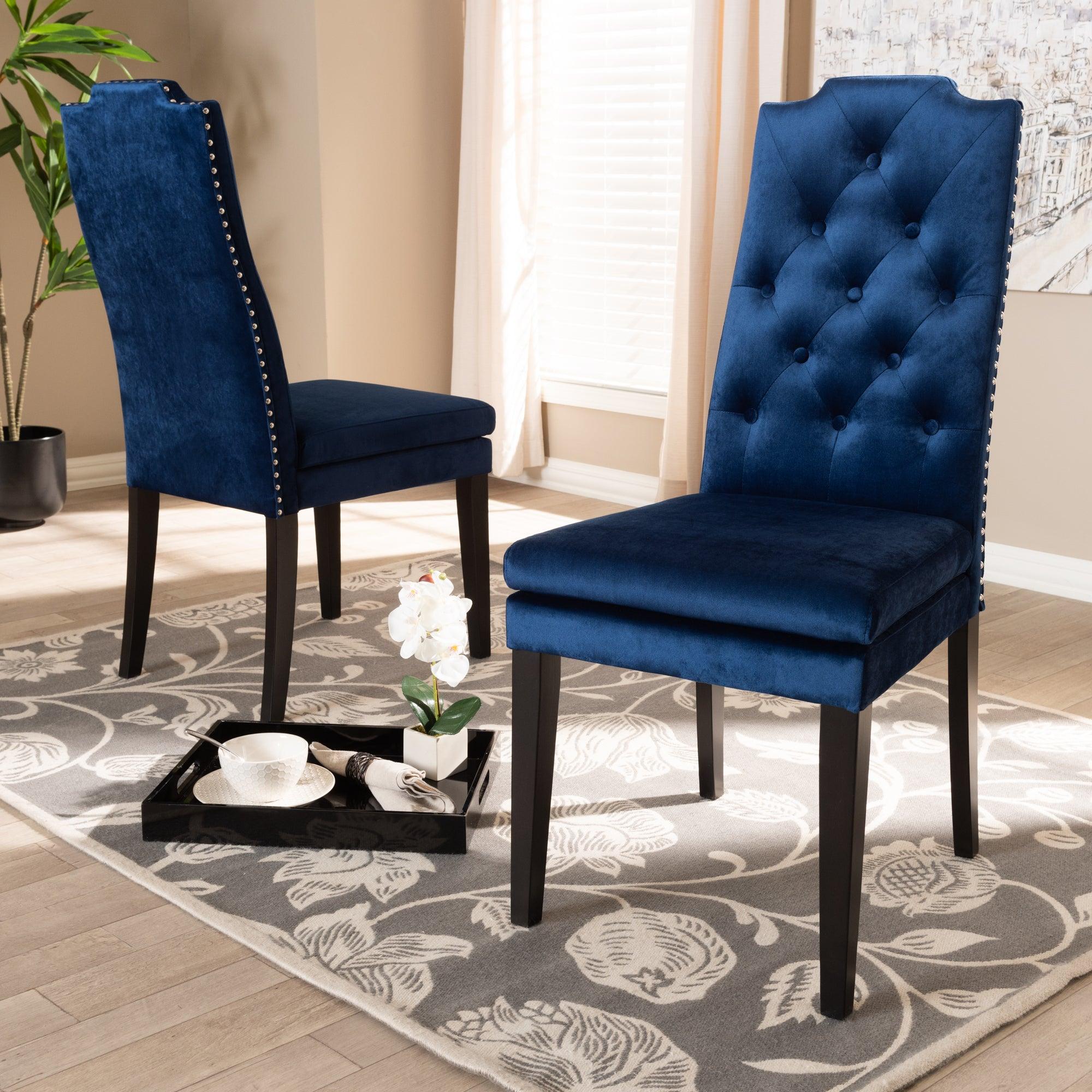 Dylin Modern and Contemporary Velvet Fabric Upholstered Button Tufted Wood Dining Chair Set of 2