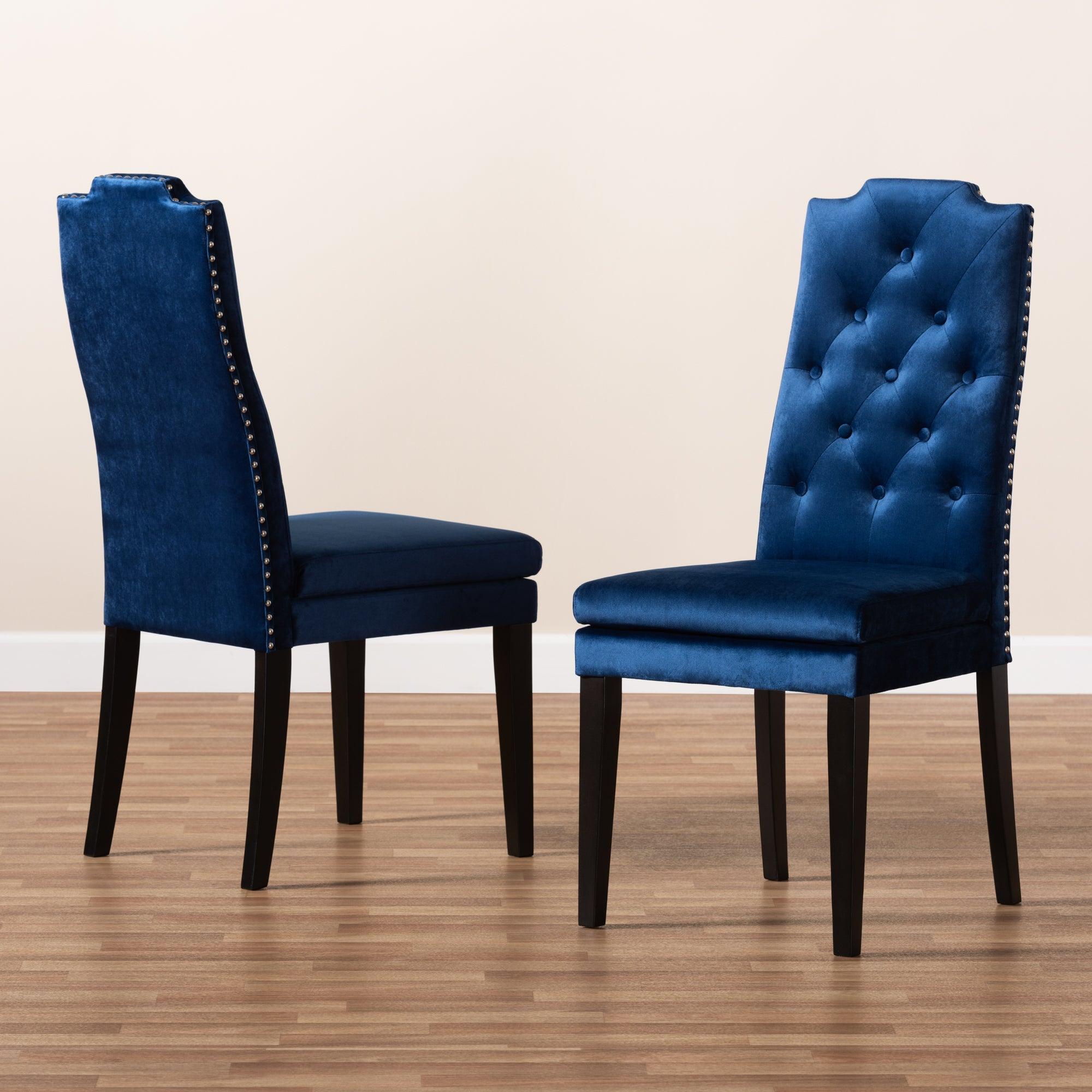 Dylin Modern and Contemporary Velvet Fabric Upholstered Button Tufted Wood Dining Chair Set of 2