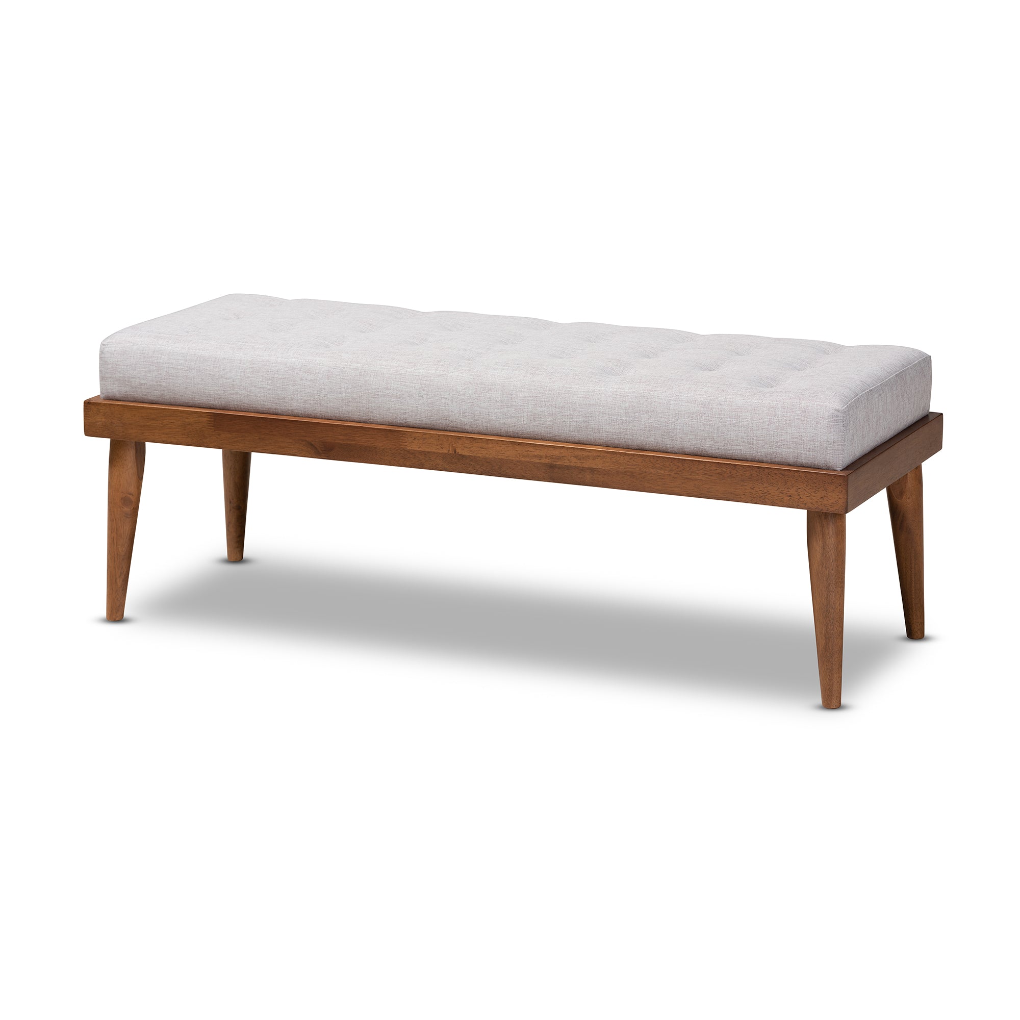 Linus Mid-Century Modern Fabric Upholstered and Button Tufted Wood Bench
