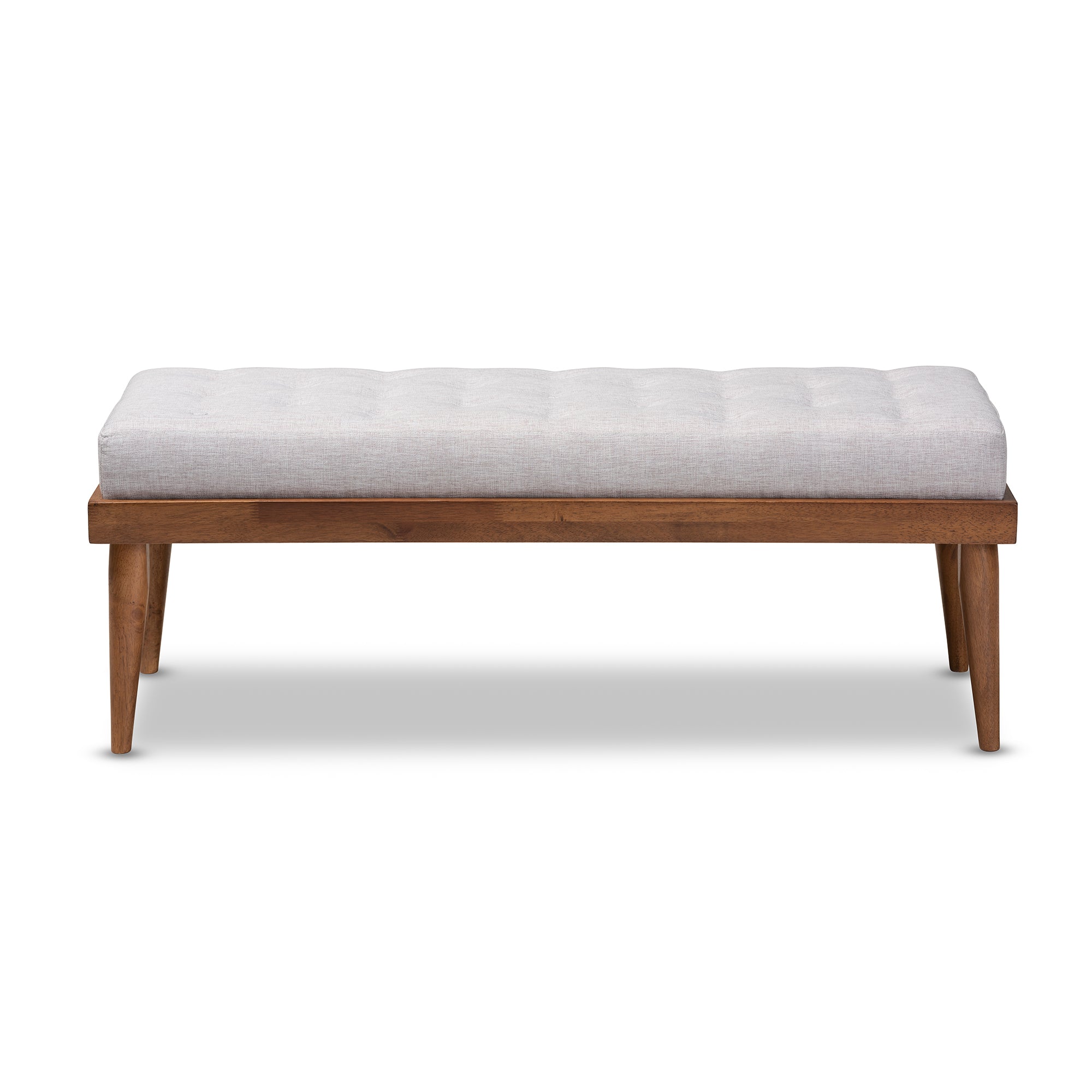 Linus Mid-Century Modern Fabric Upholstered and Button Tufted Wood Bench