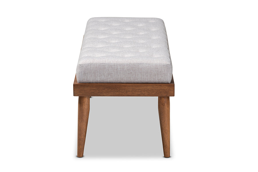 Linus Mid-Century Modern Fabric Upholstered and Button Tufted Wood Bench