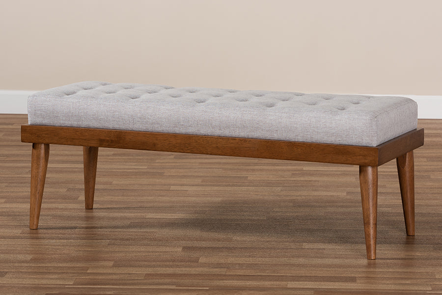 Linus Mid-Century Modern Fabric Upholstered and Button Tufted Wood Bench