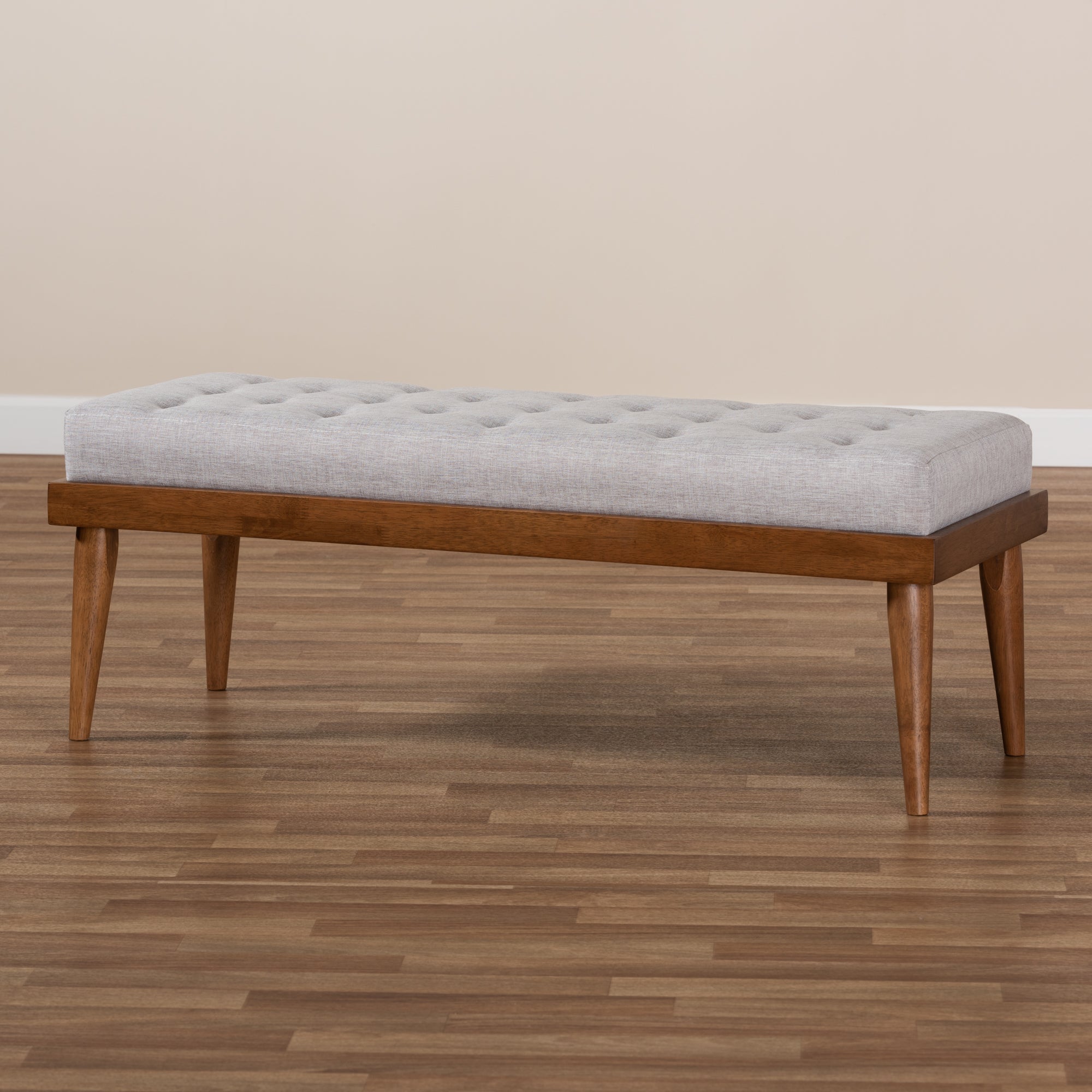Linus Mid-Century Modern Fabric Upholstered and Button Tufted Wood Bench