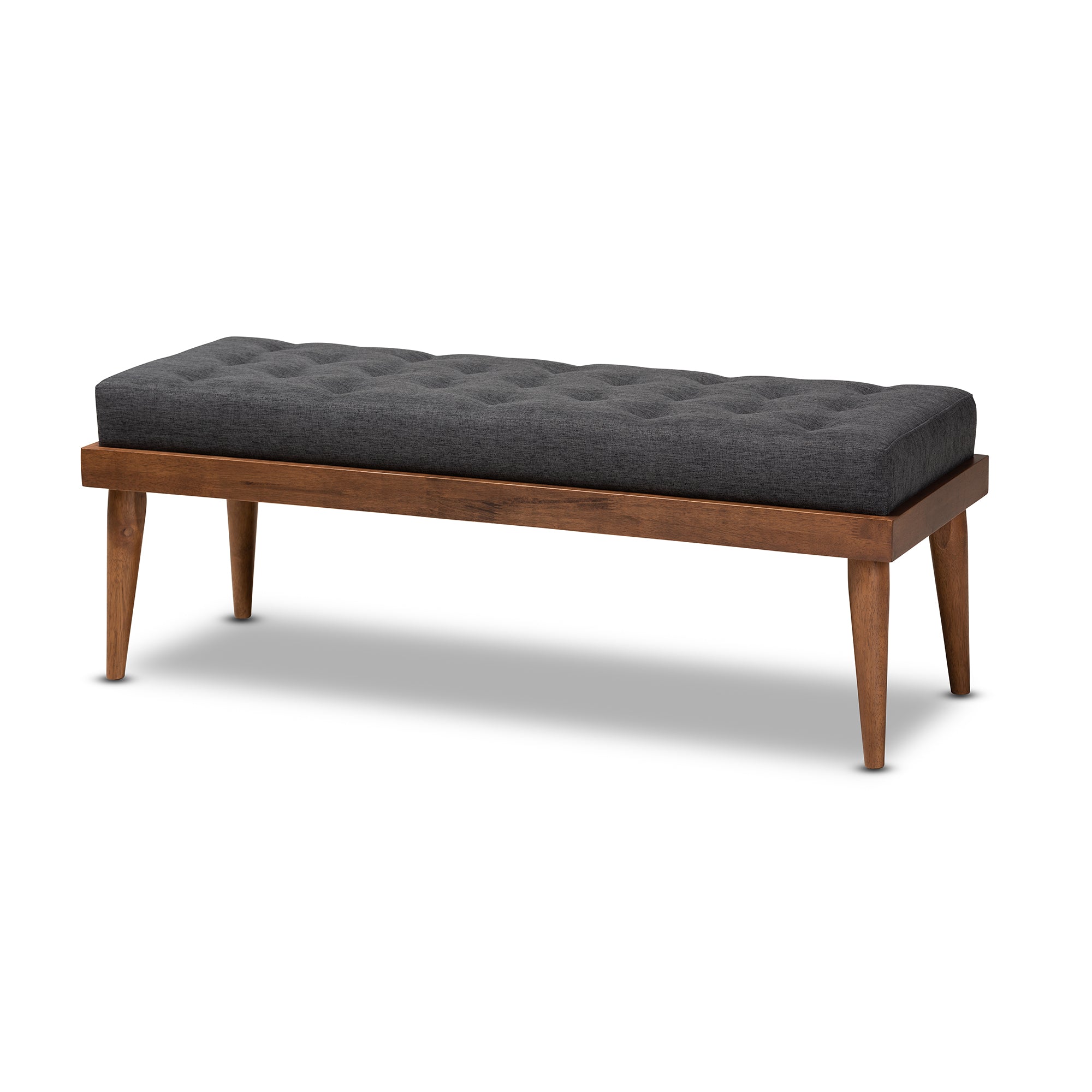Linus Mid-Century Modern Fabric Upholstered and Button Tufted Wood Bench