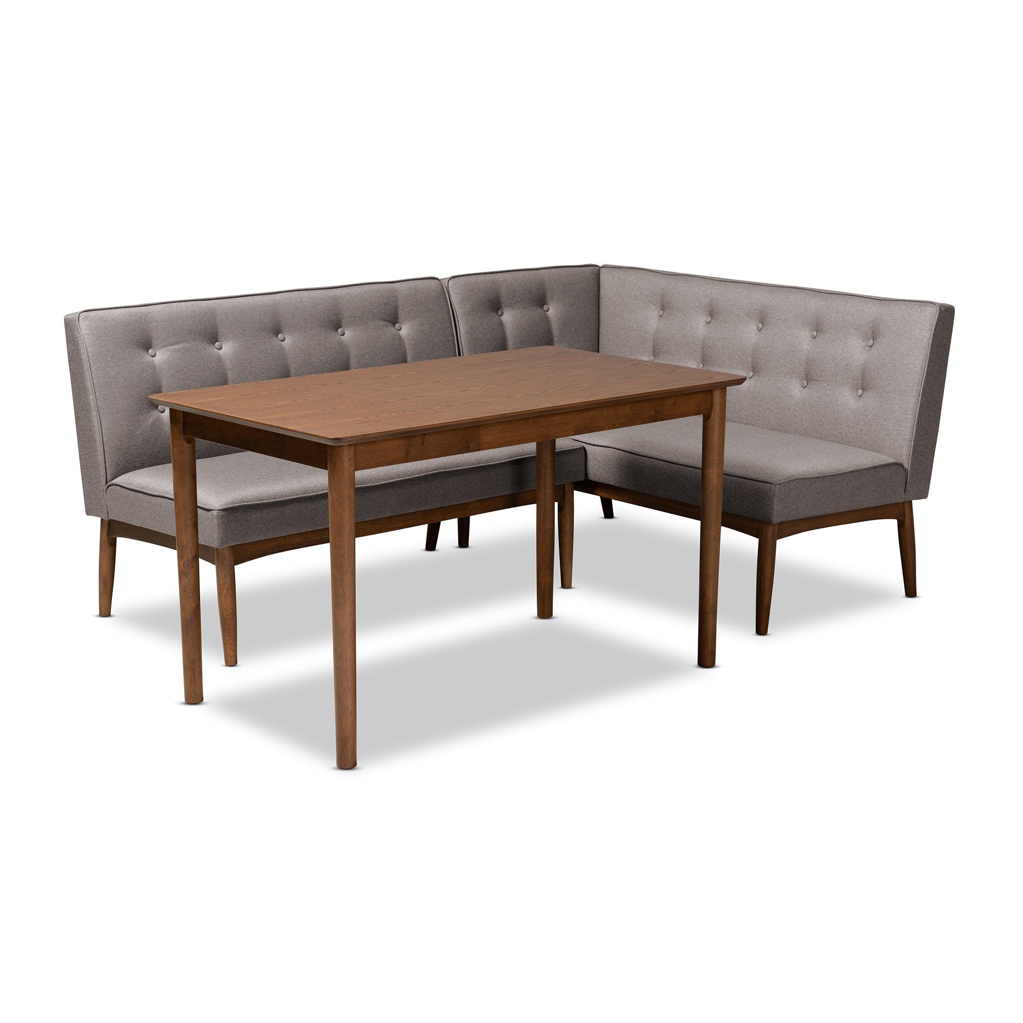 Arvid Mid-Century Modern Fabric Upholstered 3-Piece Wood Dining Nook Set
