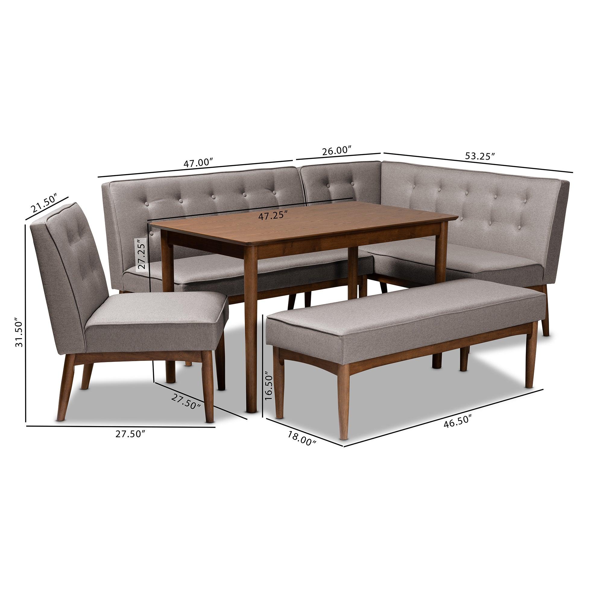 Arvid Mid-Century Modern Fabric Upholstered 5-Piece Wood Dining Nook Set