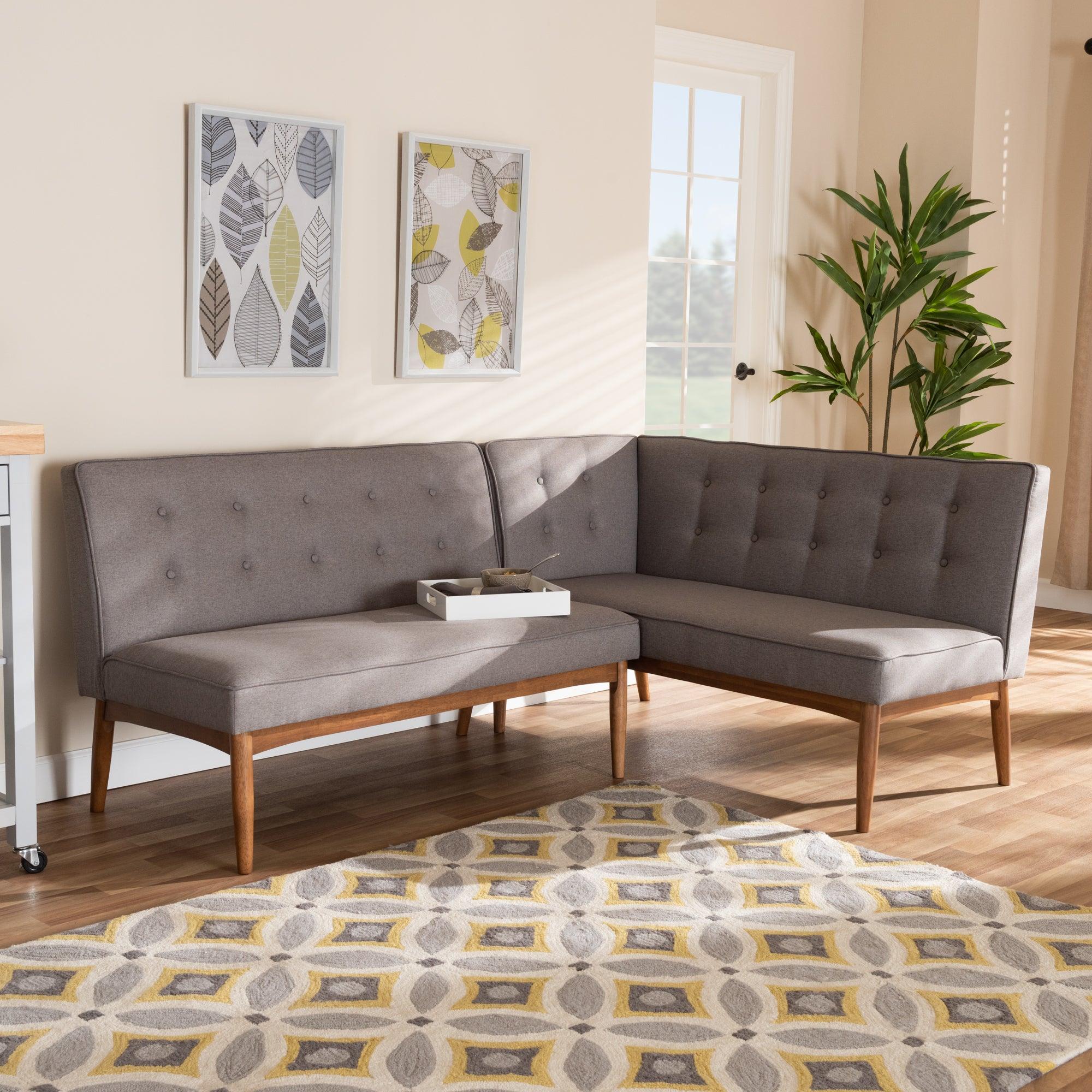 Arvid Mid-Century Modern Fabric Upholstered 2-Piece Wood Dining Nook Banquette Set