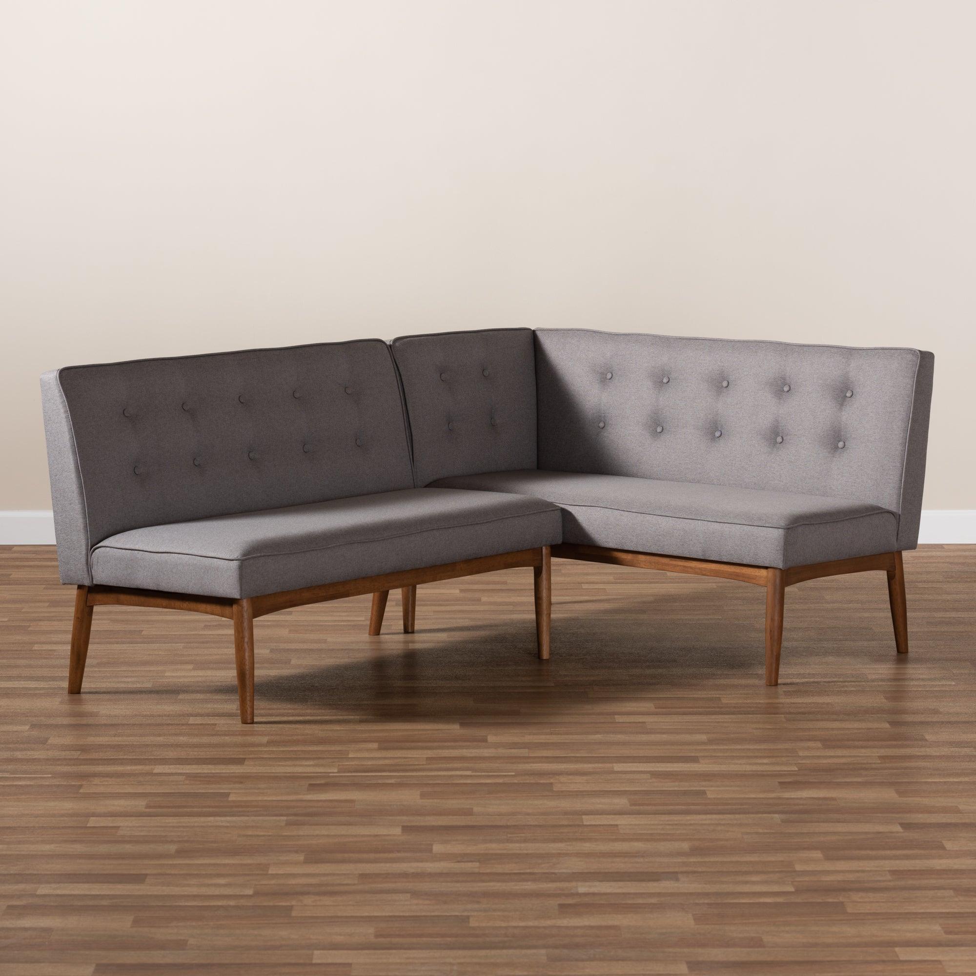 Arvid Mid-Century Modern Fabric Upholstered 2-Piece Wood Dining Nook Banquette Set