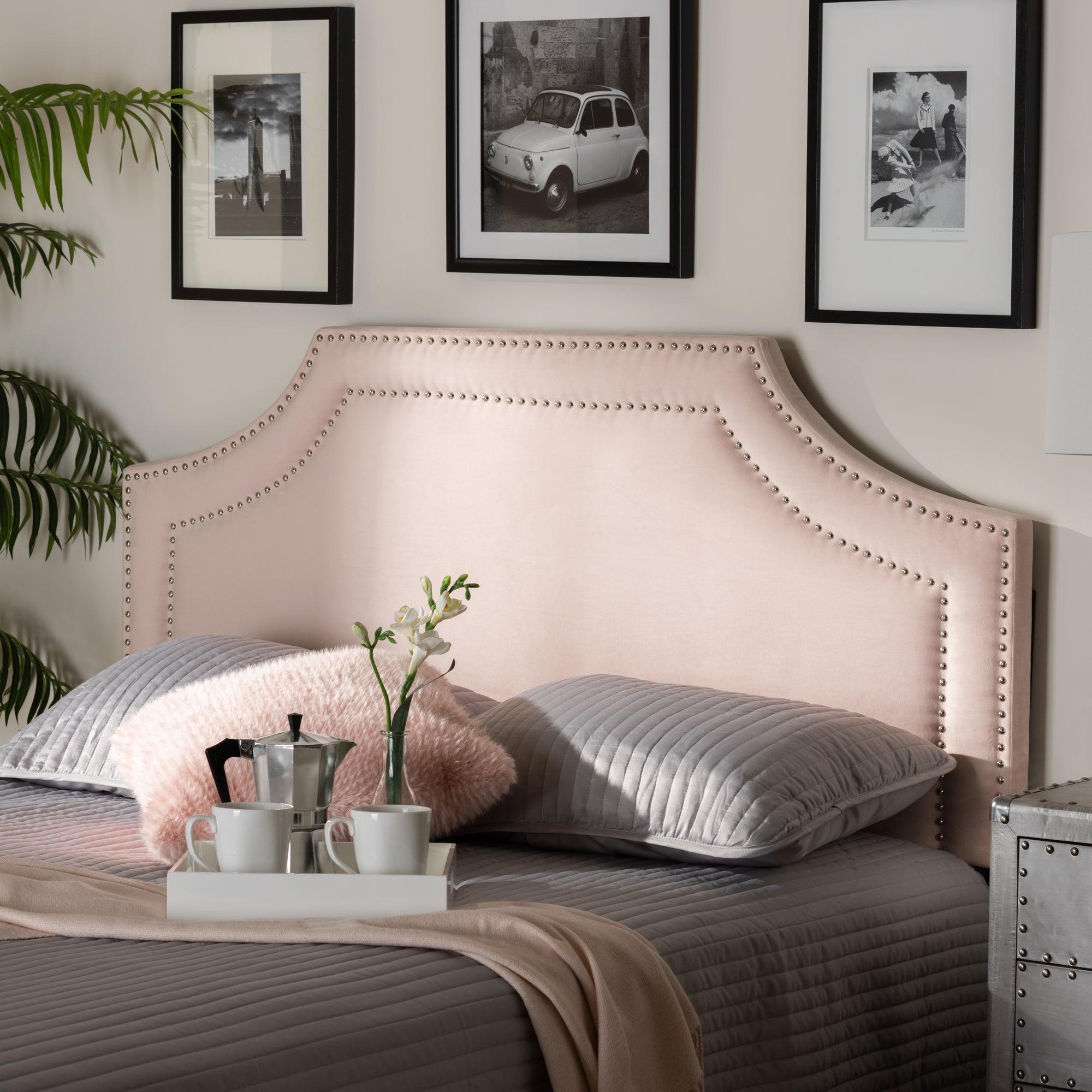 Avignon Modern and Contemporary Light Velvet Fabric Upholstered Headboard