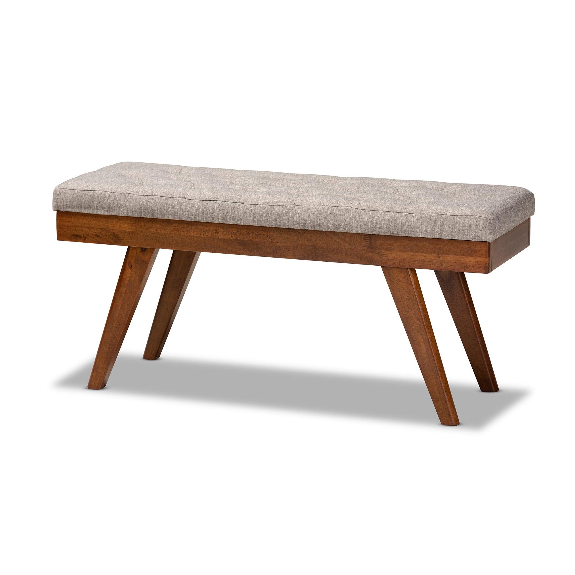 Alona Mid-Century Modern Light Fabric Upholstered Wood Dining Bench