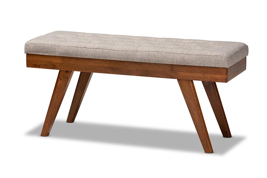 Alona Mid-Century Modern Light Fabric Upholstered Wood Dining Bench
