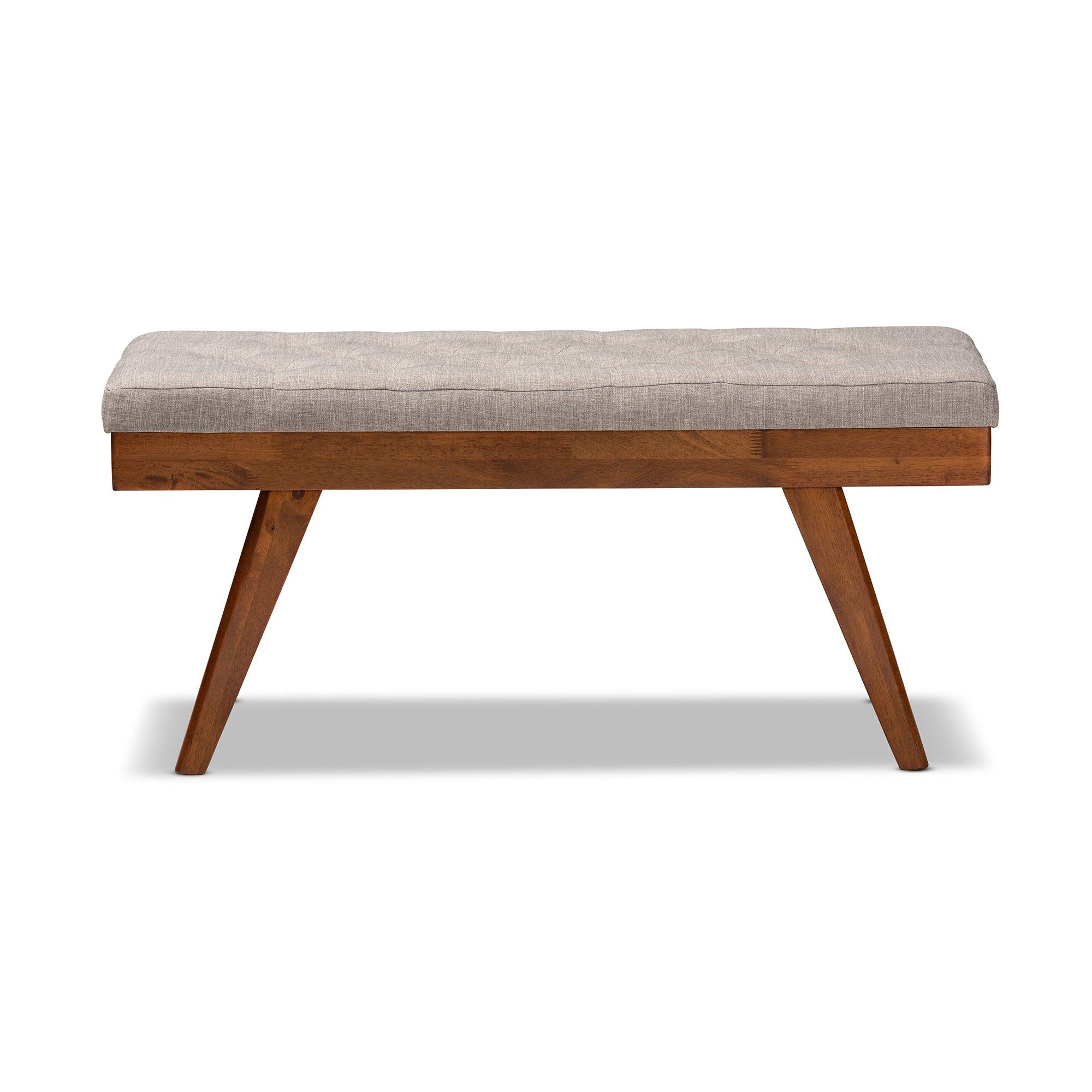 Alona Mid-Century Modern Light Fabric Upholstered Wood Dining Bench