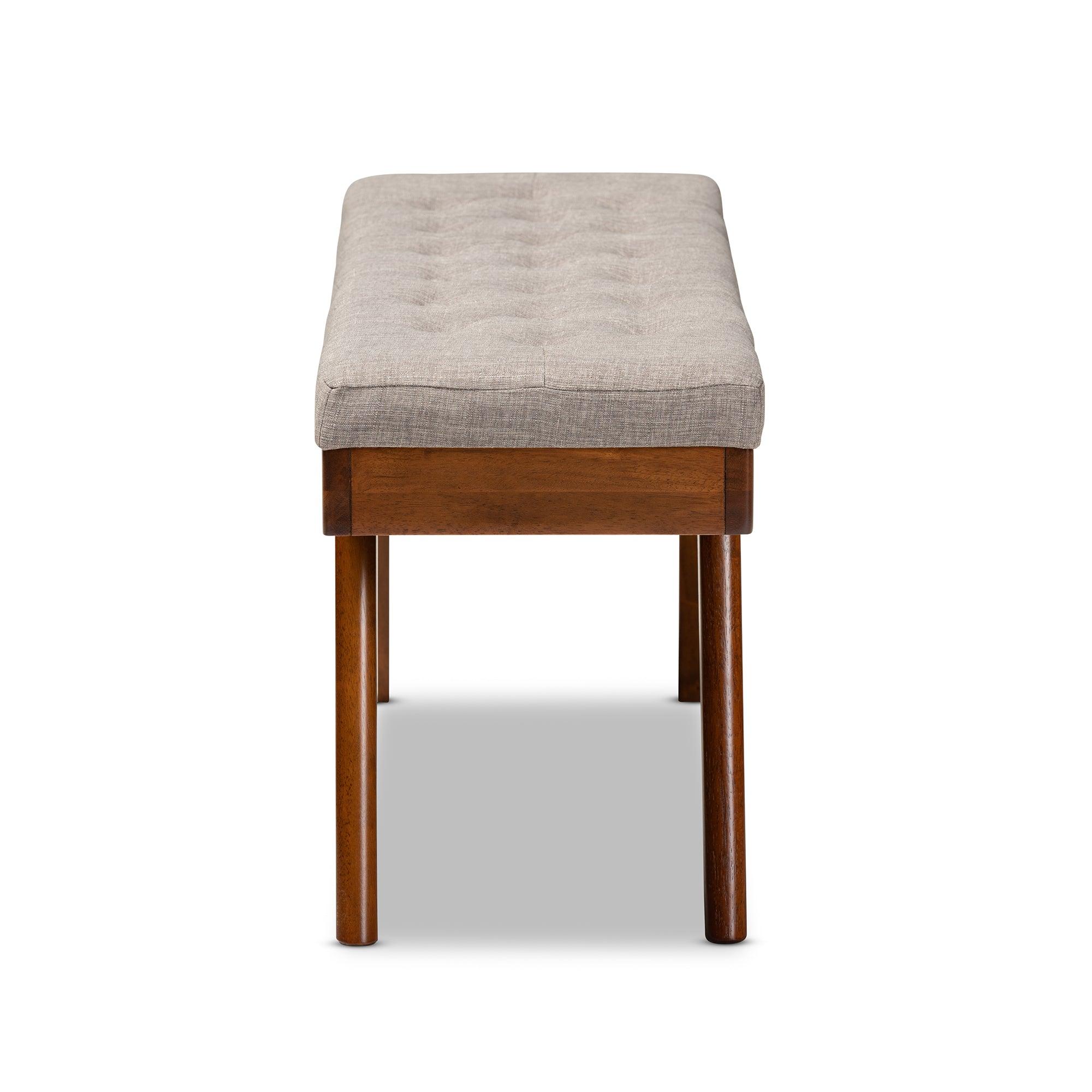 Alona Mid-Century Modern Light Fabric Upholstered Wood Dining Bench