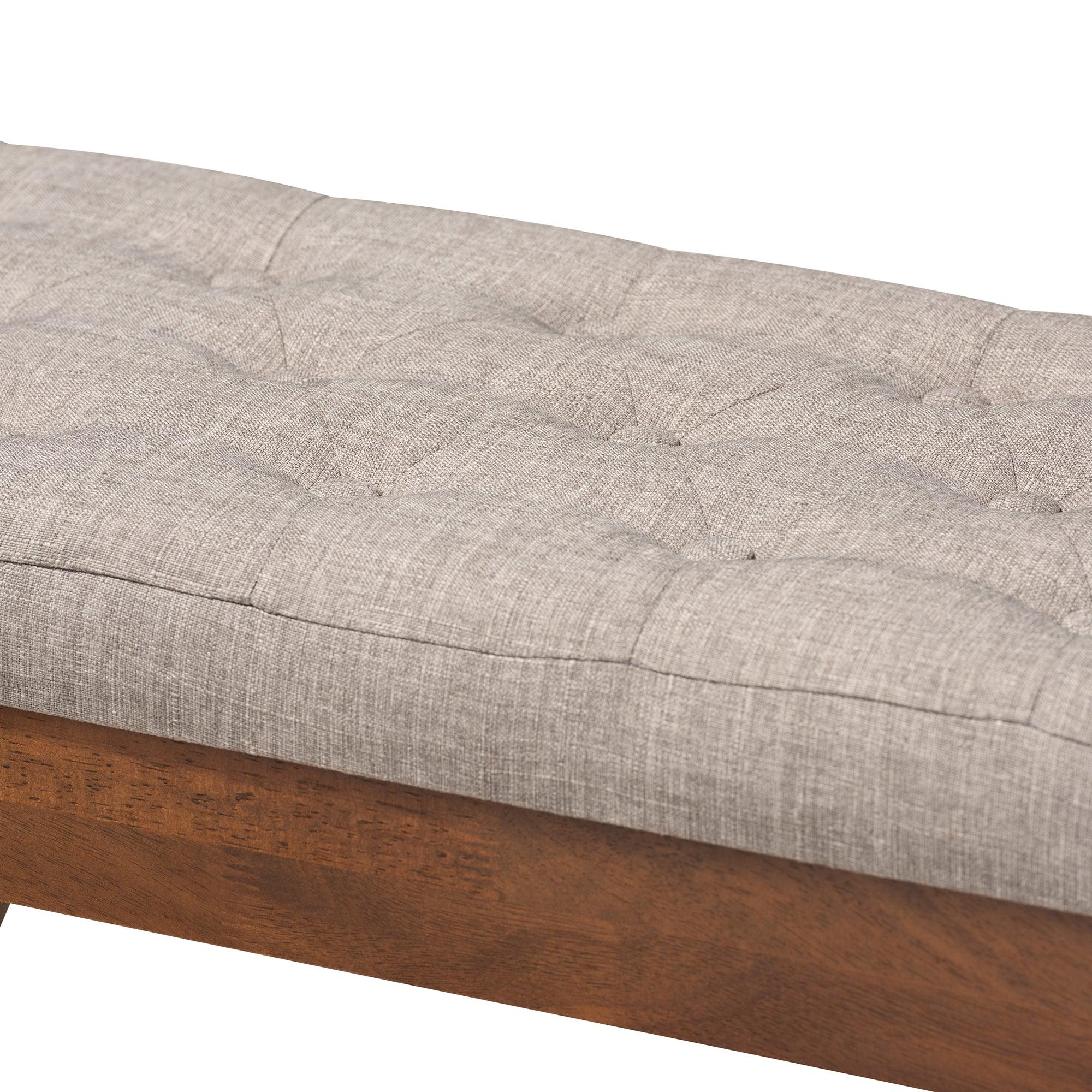 Alona Mid-Century Modern Light Fabric Upholstered Wood Dining Bench