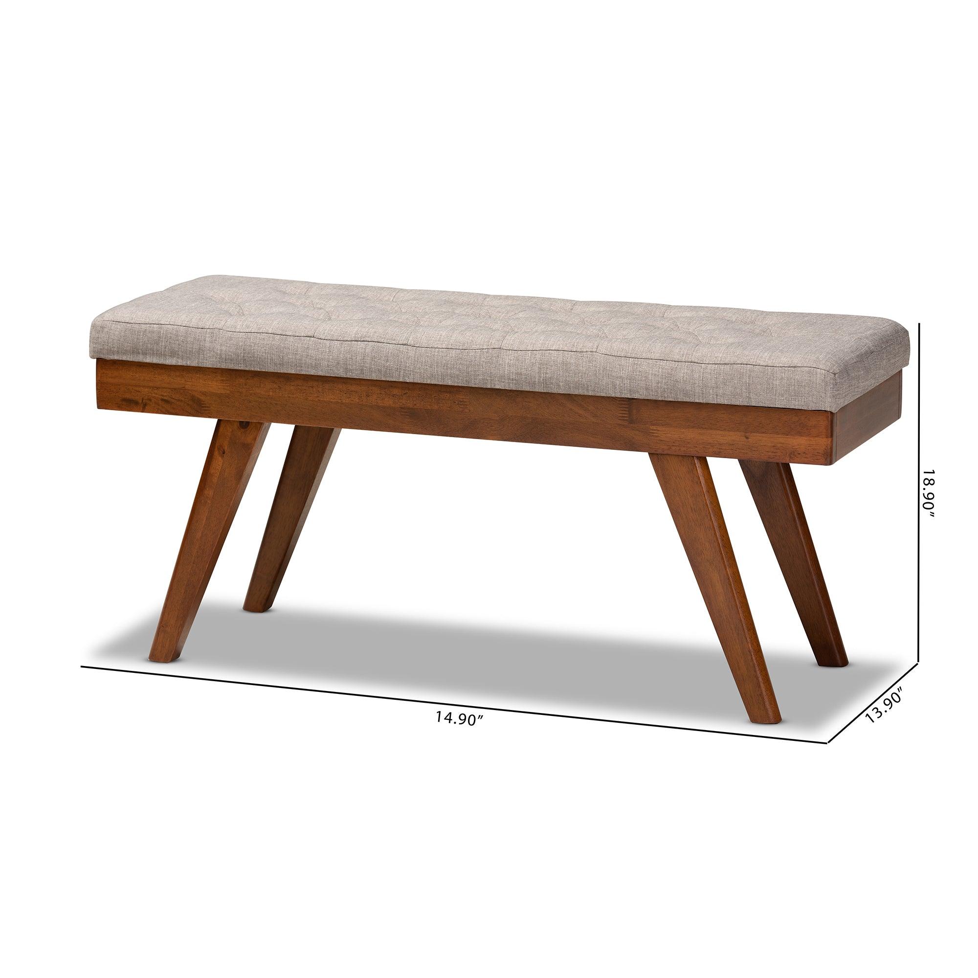 Alona Mid-Century Modern Light Fabric Upholstered Wood Dining Bench