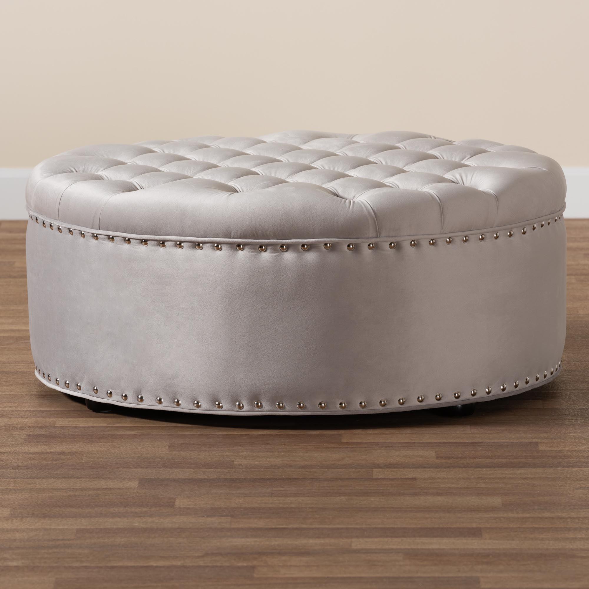 Iglehart Modern and Contemporary Light Velvet Fabric Upholstered Tufted Cocktail Ottoman