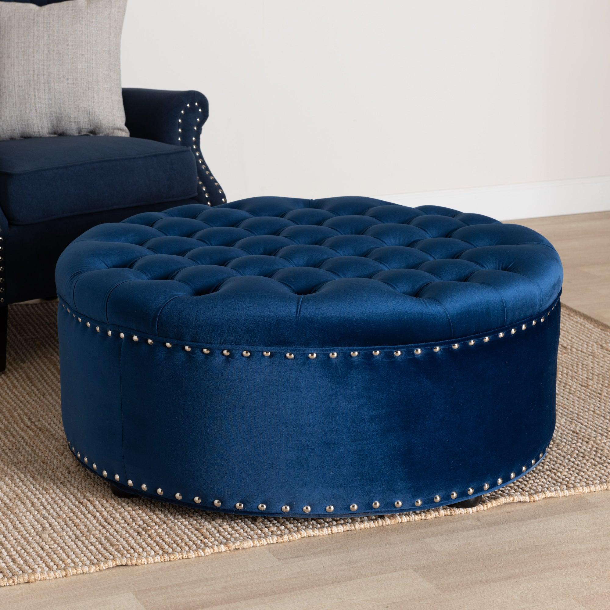 Iglehart Modern and Contemporary Royal Velvet Fabric Upholstered Tufted Cocktail Ottoman