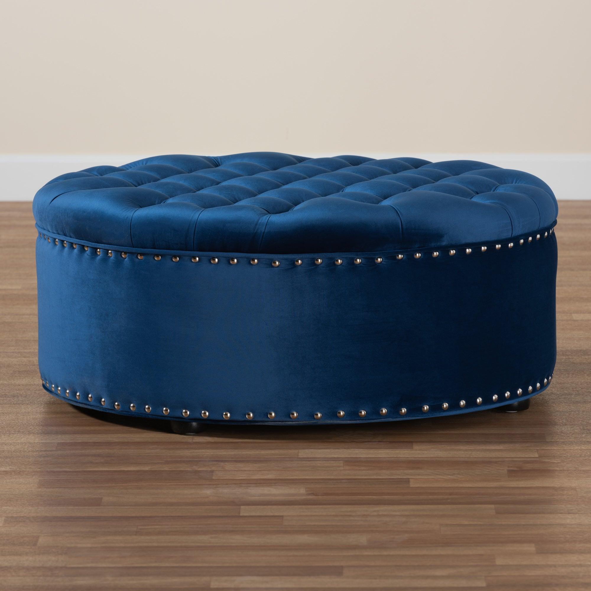 Iglehart Modern and Contemporary Royal Velvet Fabric Upholstered Tufted Cocktail Ottoman