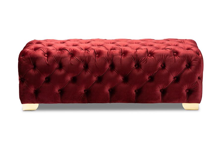 Avara Glam and Luxe Burgundy Velvet Fabric Upholstered Finished Button Tufted Bench