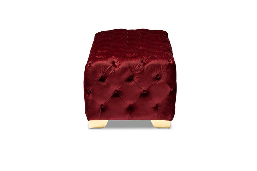 Avara Glam and Luxe Burgundy Velvet Fabric Upholstered Finished Button Tufted Bench