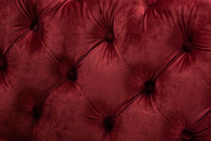 Avara Glam and Luxe Burgundy Velvet Fabric Upholstered Finished Button Tufted Bench