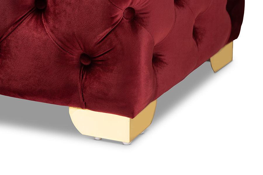 Avara Glam and Luxe Burgundy Velvet Fabric Upholstered Finished Button Tufted Bench