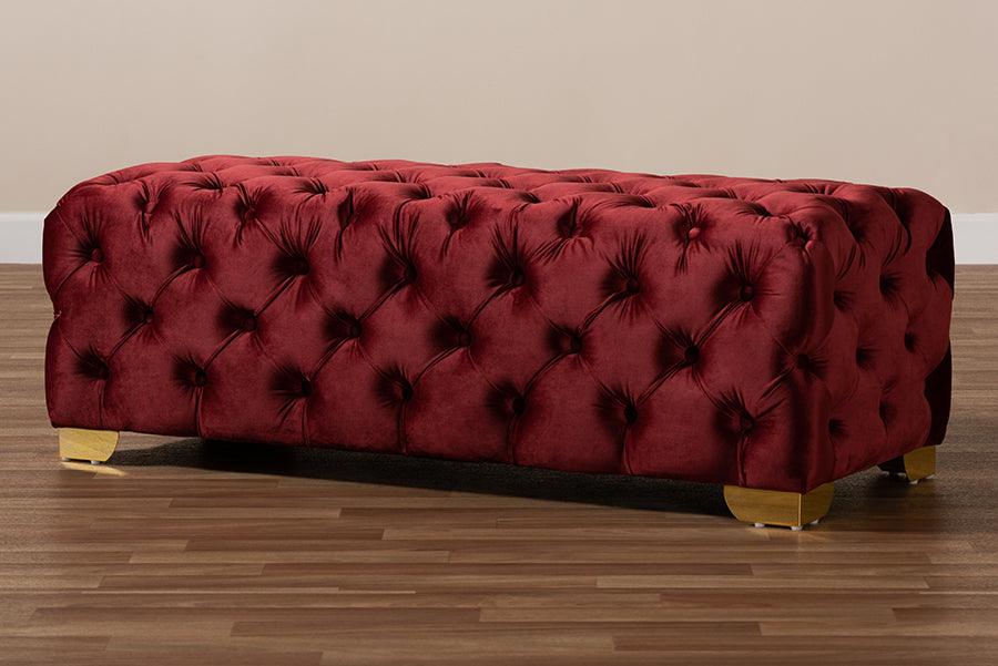 Avara Glam and Luxe Burgundy Velvet Fabric Upholstered Finished Button Tufted Bench