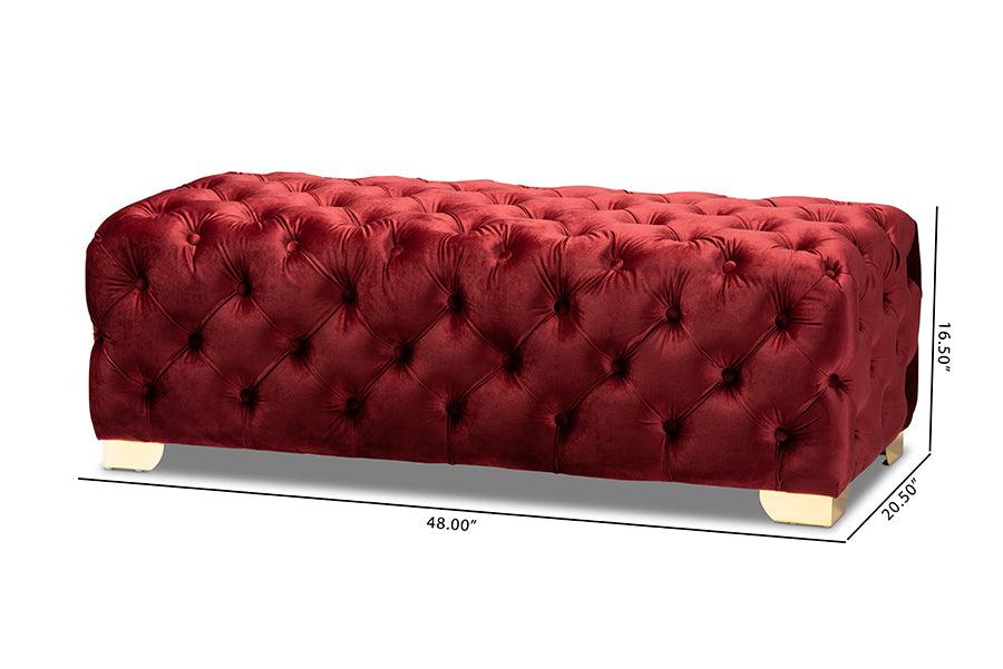 Avara Glam and Luxe Burgundy Velvet Fabric Upholstered Finished Button Tufted Bench