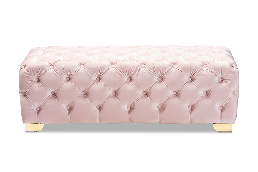 Avara Glam and Luxe Light Velvet Fabric Upholstered Finished Button Tufted Bench