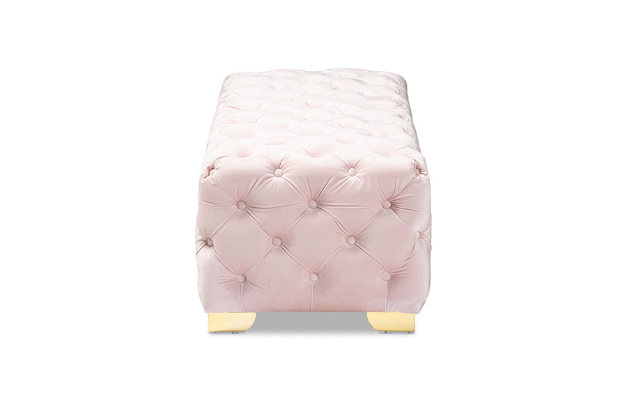Avara Glam and Luxe Light Velvet Fabric Upholstered Finished Button Tufted Bench